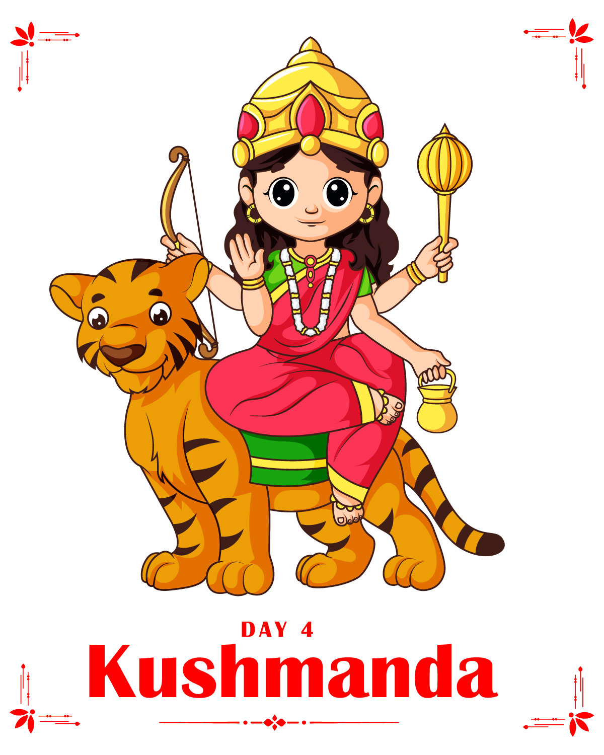 Banner design of happy Navratri with Goddess Kushmanda illustration