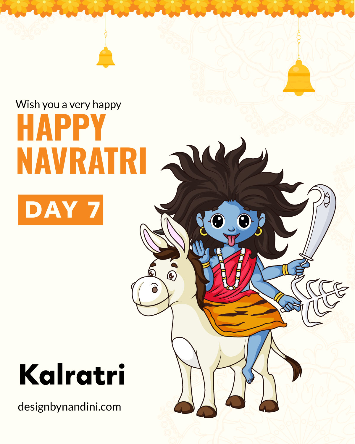 Banner design of happy Navratri with Goddess Kaalratri illustration